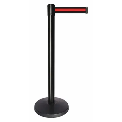QUEUEWAY Barrier Post with Belt: Red, Horizontal Stripe, No Legend, 10 ft Belt Lg - Pattern Retractable Belt Post Barriers