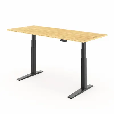 FLEXISPOT Standing Desk: Tan, Bamboo, 72 in Overall Wd, 30 in Overall Dp - Electric Adjustable-Height Desks