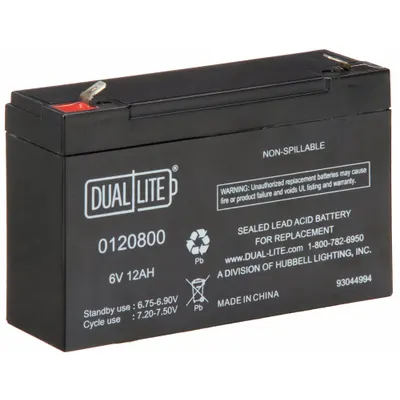 DUAL-LITE Battery: Sealed Lead Acid, 6 V Volt, 12 Ah Battery Capacity, 4 in Overall Ht - Sealed Lead Acid Emergency & Exit Batteries
