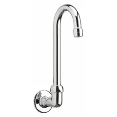 This gooseneck swivel spout is constructed of brass with a polished chrome finish. It includes mounting hardware and has a flow rate of 1.5 gpm. Suitable for use in commercial kitchens, laboratories, and industrial sinks where a flexible, high-arc spout is required.