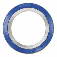 Spiral wound flange gasket with graphite filler and 304 stainless steel winding. Designed for 1 in pipe with a 1 1/4 in inside diameter. Used to seal pipe flanges in high-temperature and high-pressure applications