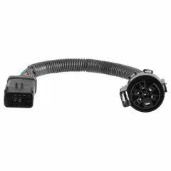 This CURT adapter harness connects vehicle wiring to trailer or accessory electrical systems for towing. It measures 15 1/2 inches overall length, 2 inches overall width, and 2 inches height. Suitable for integrating lights, brakes, or signals on trucks, trailers, and commercial vehicles.