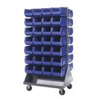 QUANTUM STORAGE SYSTEMS Mobile Louvered Floor Rack: 36 in x 24 in x 72 in, 56 Bins Included, Blue (MPN QMD-36H-240BL)