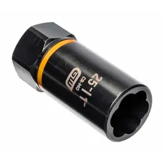 This 1/2" drive bolt extraction impact socket is designed for removing damaged or rounded-off bolts and fasteners. It features a 6-point deep configuration with a black oxide finish. The socket is not tether capable. Typical applications include automotive repair and industrial maintenance where impact tools are used.
