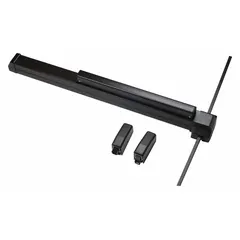 Surface vertical rod exit device with touchbar for doors up to 4 ft wide. Bronze finish. Provides push-pad operation for egress in commercial and industrial applications.