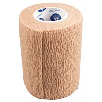 Non-sterile self-adherent bandage roll, 3 inches wide by 5 yards long. Latex-free and beige in color. Not water resistant and does not include a fastener. Packaged in a box of 24. Used to secure wound dressings or provide light compression in first aid settings