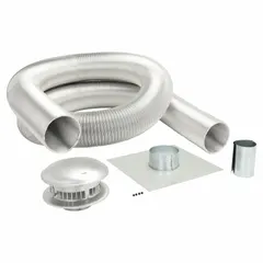 This 2-ply aluminum flexible chimney liner kit is designed for venting LP gas appliances. It relines existing masonry chimneys to improve draft and safety. The kit includes a mortar guard and features plain end connections. Suitable for gas-fired furnaces, water heaters, and boilers.