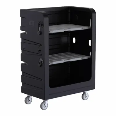 R&B WIRE PRODUCTS INC. Cube Truck: 48 in L x 29 in W x 69 in H, (2) Rigid/(2) Swivel, Black - Vertical Cube Trucks