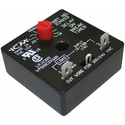 ICM Time Delay Relay: Off Delay, Delay On Break Relay, 1.8 sec to 600 sec, 8 to 240V AC - Adjustable Time-Delay Relays
