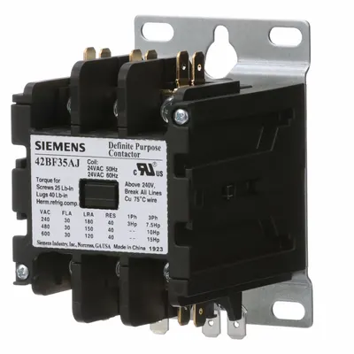 Siemens Definite Purpose Contactor: 3 Poles, 277V AC, 30 A, Non-Reversing - Non-Reversing Definite Purpose Contactors