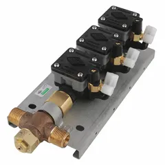 Plastic air control valve for wash fountains, used to regulate air flow for water delivery and shut-off. Includes mounting hardware. Suitable for commercial plumbing systems.