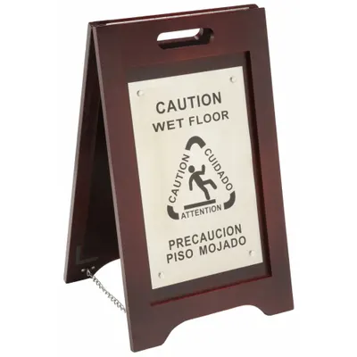 HOSPITALITY 1 SOURCE Wet Floor Sign: Wood, 24 in x 14 in x 13 1/2 in Nominal Sign Size - Caution Wet Floor Precaucion Piso Mojado Folding Signs