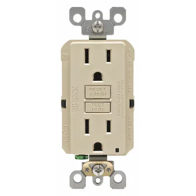 LEVITON GFI Receptacle: Decorator Duplex, 5-15, Ivory, GFCI, 125V AC, 15 A - General Purpose Receptacles