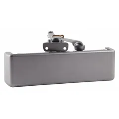 Standard arm-mount door closer for interior or exterior use. Grade 1 heavy-duty aluminum construction with adjustable spring size 6. Regular arm type. ADA compliant. Controls door closing speed and latching on commercial doors. Dimensions: 12 1/8 in length, 2 1/4 in width.