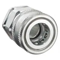 Steel hydraulic quick-connect coupling body with 1/4"-18 thread size, maximum flow rate of 14.38 lpm, and nitrile seal. Designed for quick, leak-free connection and disconnection in hydraulic lines used in industrial fluid power systems, mobile equipment, machine tools, and hydraulic power units