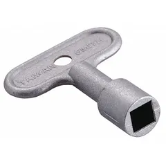 Aluminum hydrant key with silver finish for operating wall and yard hydrants. Used as a replacement part to open or close hydrant valves in commercial, industrial, and municipal water systems.