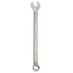 This metric 12-point combination wrench features a 15 mm head size and an offset design for improved access to recessed fasteners. The chrome finish resists corrosion, and the overall length is 7 1/4 in. Suitable for tightening or loosening metric fasteners in industrial maintenance, automotive repair, and mechanical assembly.