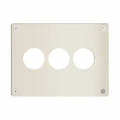 This LEGRAND tamper-resistant wall plate is a 3-gang jumbo size with a single circular opening, constructed from stainless steel with an ivory finish. It includes Torx security screws to deter unauthorized removal. Typical applications include covering and protecting single openings in multi-gang electrical boxes in commercial or industrial settings.