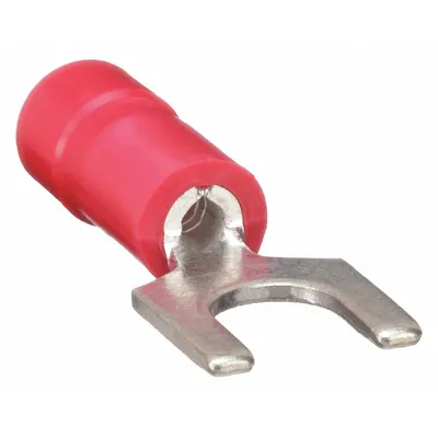 PANDUIT Fork Terminals: Red, Vinyl, #8 Stud Size, 22 AWG – 16 AWG Wire Range, Std Fork - Insulated Fork Terminals