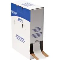 Precut wraparound label roll for wire and cable identification. White matte vinyl material resists abrasion and chemicals. Designed for wire gauges from 1 AWG to 500 kcmil. Compatible with BMP71 printer series; requires M7-R4300 ribbon. Suitable for industrial panel building, electrical maintenance, and facility labeling