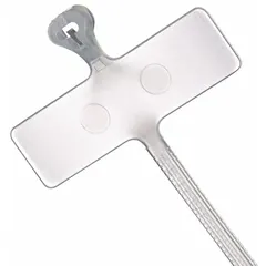 Natural nylon cable tie with a perpendicular flag marking pad (1 in x 5/16 in) for labeling wire bundles up to 5/8 in diameter. Used for indoor identification and bundling in electrical panels, control cabinets, and data centers. Pack of 500.