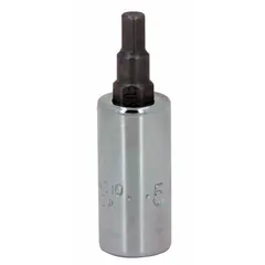This hex bit socket features a 1/4 in drive and a 4 mm metric hex tip with a 3 in overall length. The replaceable insert allows for extended tool life. Suitable for driving hex-head fasteners in assembly, maintenance, and repair tasks.