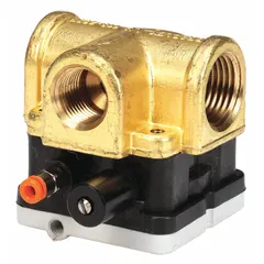 Plastic air valve assembly for use as a cartridge or mixing valve part in wash fountains. Serves as a replacement component to control air and water flow in compatible systems.