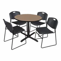 CAIN Cafe/Breakroom Table: Laminate, Oak, 29 in Overall Ht - Max, Circle, Black, 1 in Tabletop Thick (MPN TB42RNDNO44BK)