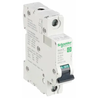 SCHNEIDER Supplementary Protector: 20 A Amps, 60V DC, 14kA at 120/240V AC, Screw Clamp - B-Curve, 1-Pole UL1077 DIN Rail-Mount Supplementary Protectors