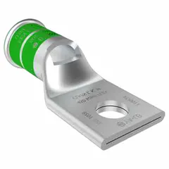 Copper one-hole compression lug for terminating 500 kcmil to 600 kcmil stranded copper wire. Features a 5/8 in stud size and is suited for standard stranded wire types. Used in power distribution and heavy electrical equipment connections.
