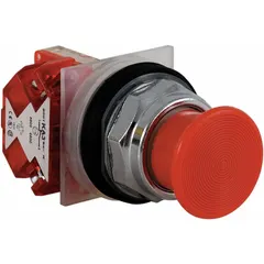 Momentary-action mushroom-head push button from the 9001K series. Features a 30 mm non-metallic profile for easy actuation. Suitable for industrial control panel applications requiring a large actuator surface.
