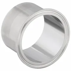 Clamp-type ferrule for 4 in OD 316L stainless steel tubing. Polished to 15 RA interior / 32 RA exterior surface finish. Used in hygienic piping systems requiring cleanability and corrosion resistance.
