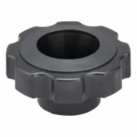 Plastic snap-lock knob with eight arms for manual clamping, positioning, and adjustment on machinery. M10 thread with 9 mm thread length, 2.38 in diameter. Suitable for tool-less operation in assembly, packaging, and material handling equipment