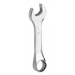This combination wrench features an 18 mm 12-point head and a chrome finish. It is used for tightening or loosening fasteners with an 18 mm head size. The 12-point design allows for better access in confined spaces. Suitable for general fastening tasks in mechanical and maintenance work.