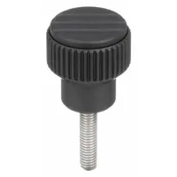 Hand Knob: Knurled, Plastic w/ Steel Thread, M6 Thread, 15 mm Thread Lg, 21 mm Dia, Gray (MPN K0247.106X15)