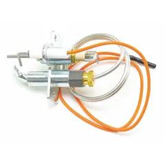 Pilot assembly for gas-fired heating equipment. Provides flame to ignite the main burner in unit heaters and duct furnaces. Used in commercial and industrial HVAC systems.