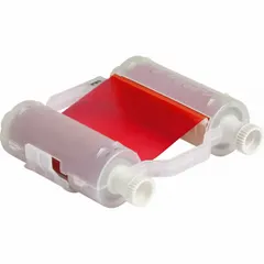 Red wax/resin single-color printer ribbon, B33 series, 4 21/64 in x 200 ft. Smear-resistant and REACH compliant. Compatible with i5300 printer series. Used for industrial label printing in manufacturing, electrical, and facility identification applications.