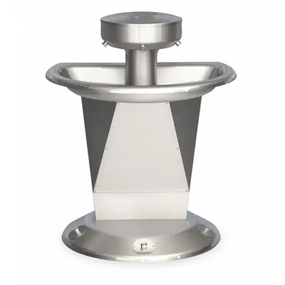 BRADLEY Wash Fountain: Silver, Stainless Steel, Semi-Circular, 54 in Overall Wd - Foot-Operated Push Button Wash Fountains