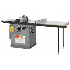 This standard cabinet table saw is designed for precision ripping, crosscutting, and mitering in woodworking shops. It operates at 16 A and features a 12 in blade diameter with a maximum blade speed of 3,450 RPM, suitable for cutting hardwoods, softwoods, and sheet goods.