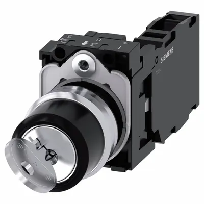 Siemens Selector Switch: 2 Position, 22 mm Panel Mounting Size, 1NO/1NC - Panel-Mounted Key Switches with Contacts