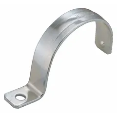 Steel surface mount clamp for 4 in trade size EMT conduit. Zinc-plated finish provides corrosion resistance. Snap-on mounting with 0.56 in mounting hole diameter. cULus listed. Overall dimensions: 6-27/32 in length, 1-5/16 in width, 4-13/16 in height.