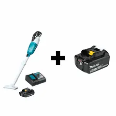 This cordless upright vacuum features a brushless motor and a bagless design for dry debris pickup on hard floors and low-pile carpets. It delivers 49 cfm air flow through an 8-1/2 in cleaning path, with a 1-position head height adjustment. The unit weighs 2.7 lb and includes a battery and charger.
