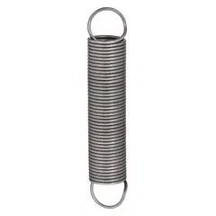 Carbon steel extension spring with machine hook ends. Free length 5 1/8 in, wire diameter 0.062 in, outer diameter 0.437 in. Sold as a 5-pack. Used in industrial machinery to provide tension and return force in applications such as conveyor systems, packaging equipment, and automated assembly lines.