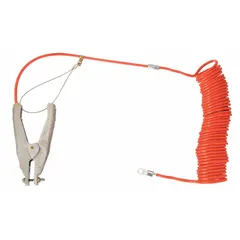 Terminated bonding and grounding wire with a 20 ft length, featuring a hand clamp with a 3/4 in opening span and a terminal connector with a 5/16 in screw size. Conductor is galvanized steel. Used for bonding and grounding in industrial environments to dissipate static electricity or fault currents.