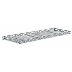 Steel cantilever wire shelf with chrome finish for dry environments. NSF Approved. Split sleeve type. Supports 150 lb. Suitable for storage in commercial kitchens, warehouses, and retail settings.