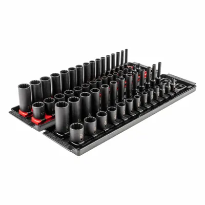 TEKTON Impact Socket Set: 1/4 in Drive Size, 58 Pieces, (29) 12-Point, (29) 12-Point - SAE & Metric Impact Socket Sets