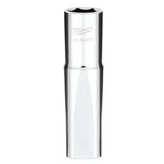 This 6-point deep socket is designed for fastening and loosening nuts and bolts in recessed areas. With a 1/2 in drive and 9/16 in socket size, it provides secure engagement on fasteners. Chrome construction resists corrosion. Suitable for automotive repair, machinery maintenance, and industrial assembly.
