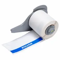Pre-Cut Label Stock Roll: Notice, Blue Header, 1 29/32 in x 4 in, 4 in x 1 29/32 in, Polyester (MPN M7-38-483-NOTICE)