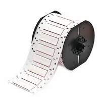 White matte polyolefin precut sleeve label roll, 3/8 in x 2 in, for wire gauges 4 AWG to 8 AWG. Compatible with BBP33 printer series. Used for on-demand wire and cable identification in electrical panels, control cabinets, and instrumentation