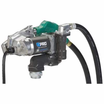 GPI Electric Drum Pump: 12 V DC, 2/5 hp HP, 25 gpm Max. Flow Rate, Pump with Hose & Nozzle - Bung-Mount DC-Powered Fuel Transfer Pumps